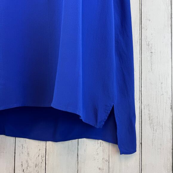 Eileen Fisher Blue Silk Georgette Washable Crepe Cap Sleeve Boxy Dress Size XS - Picture 3 of 14